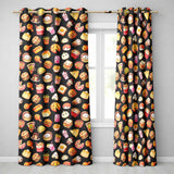 Cute Kawaii Fast Food Sushi Dessert Snacks Seamless Pattern Black Background  Readymade Eyelet Ring Top Thermal 100% Blackout Curtains
