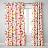 Cute Kawaii Fast Food Snacks Gingham Picnic Pink Background Seamless Pattern  Readymade Eyelet Ring Top Thermal 100% Blackout Curtains