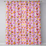 Cute Kawaii Fast Food Snacks Gingham Picnic Purple Background Seamless Pattern  Readymade Eyelet Ring Top Thermal 100% Blackout Curtains