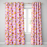 Cute Kawaii Fast Food Snacks Gingham Picnic Purple Background Seamless Pattern  Readymade Eyelet Ring Top Thermal 100% Blackout Curtains