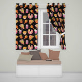 Cute Kawaii French Fries Black Background Seamless Pattern  Readymade Eyelet Ring Top Thermal 100% Blackout Curtains
