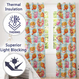 Cute Kawaii Fast Food Pattern with Pizza Chicken Soda Blue Check Background  Readymade Eyelet Ring Top Thermal 100% Blackout Curtains