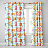 Cute Kawaii Fast Food Pattern with Pizza Chicken Soda Blue Check Background  Readymade Eyelet Ring Top Thermal 100% Blackout Curtains