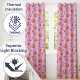 Cute Kawaii Donut and Strawberry Drink Seamless Pattern Purple Background  Readymade Eyelet Ring Top Thermal 100% Blackout Curtains