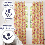 Cute Kawaii Donut and Strawberry Drink Pattern Yellow Background Seamless  Readymade Eyelet Ring Top Thermal 100% Blackout Curtains