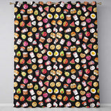 Kawaii Food Collection Sushi Fruit Drinks Cute Cartoon Seamless Pattern  Readymade Eyelet Ring Top Thermal 100% Blackout Curtains