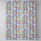 Kawaii Food Collection Sushi Fruit Drinks Blue Background Cute Seamless Pattern  Readymade Eyelet Ring Top Thermal 100% Blackout Curtains