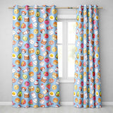 Kawaii Food Collection Sushi Fruit Drinks Blue Background Cute Seamless Pattern  Readymade Eyelet Ring Top Thermal 100% Blackout Curtains