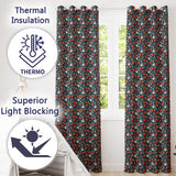 Wild Strawberry Floral Navy Background Seamless Pattern  Readymade Eyelet Ring Top Thermal 100% Blackout Curtains