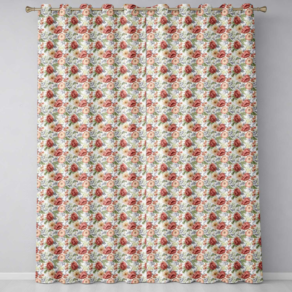 Romantic Vintage Rose Garden Seamless Pattern  Readymade Eyelet Ring Top Thermal 100% Blackout Curtains