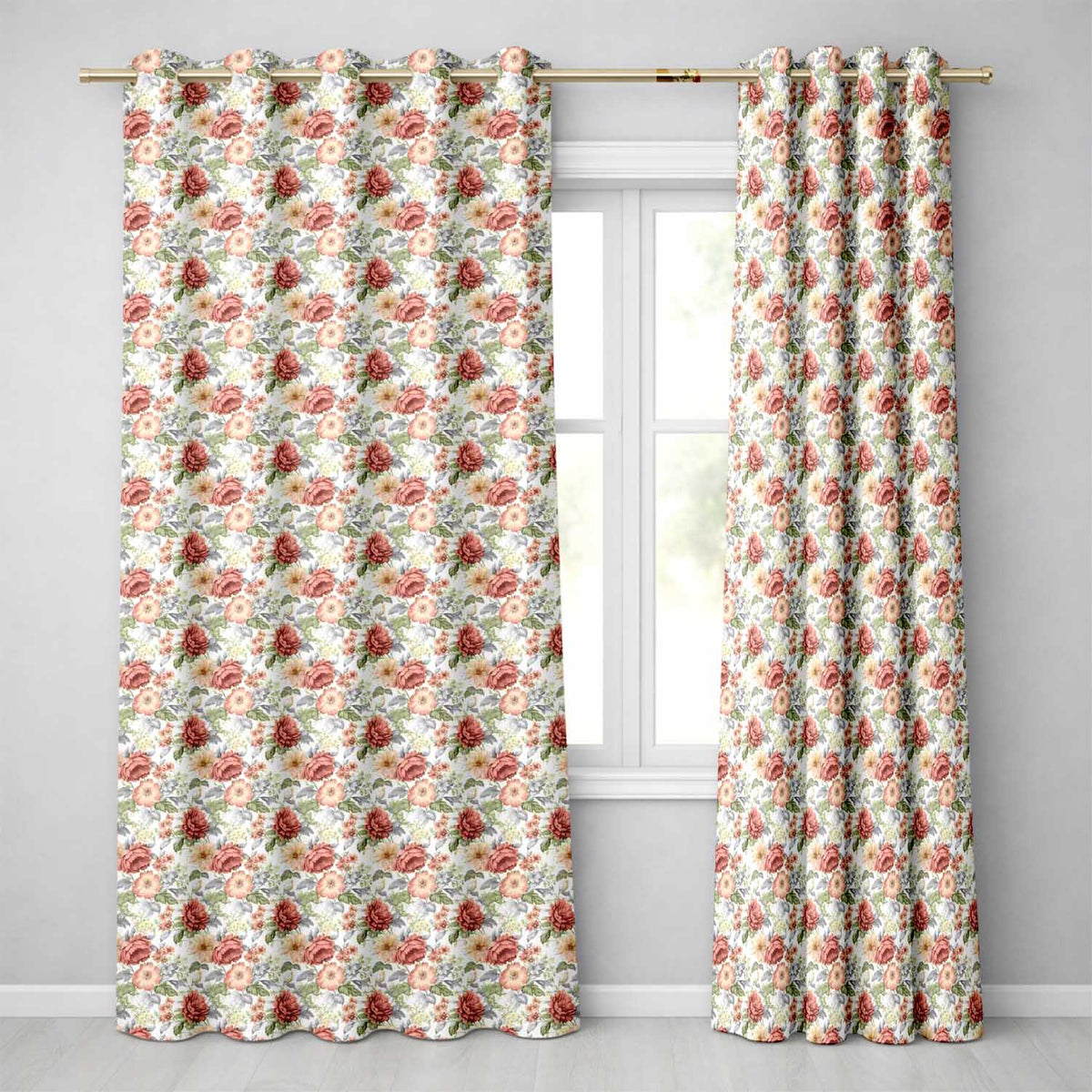 Romantic Vintage Rose Garden Seamless Pattern  Readymade Eyelet Ring Top Thermal 100% Blackout Curtains