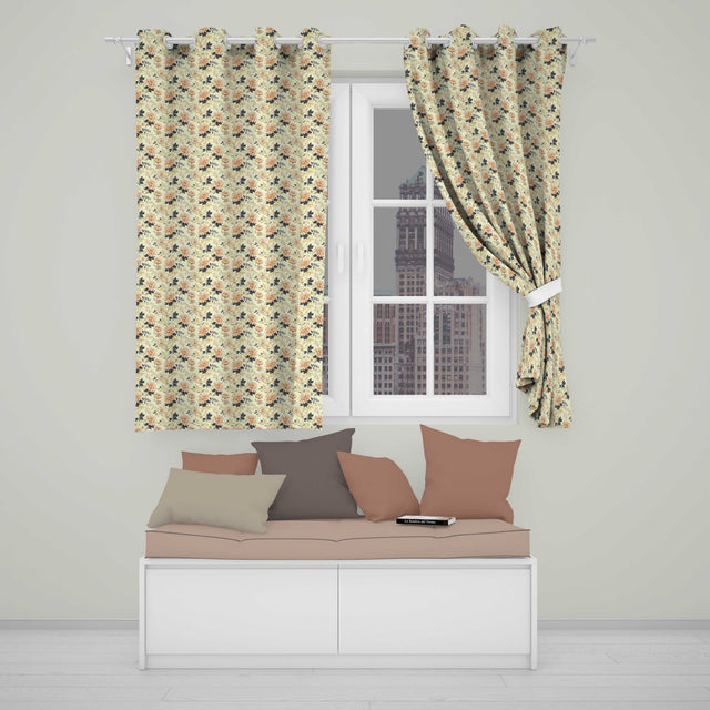Vintage Cream Floral Meadow Soft Tones Seamless Pattern  Readymade Eyelet Ring Top Thermal 100% Blackout Curtains