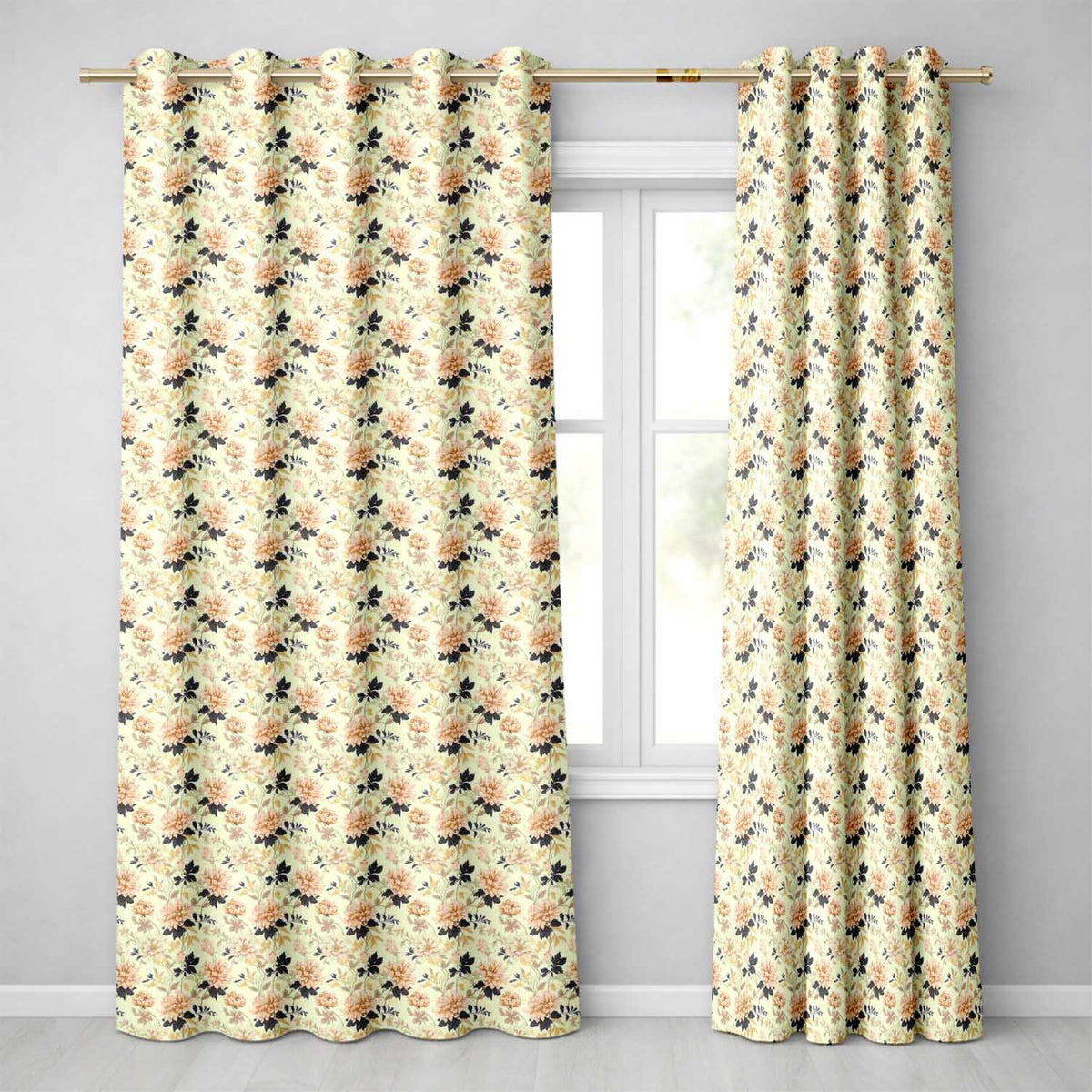 Vintage Cream Floral Meadow Soft Tones Seamless Pattern  Readymade Eyelet Ring Top Thermal 100% Blackout Curtains