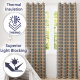 Decorative Blue Floral Tile Pattern Beige Background Seamless  Readymade Eyelet Ring Top Thermal 100% Blackout Curtains