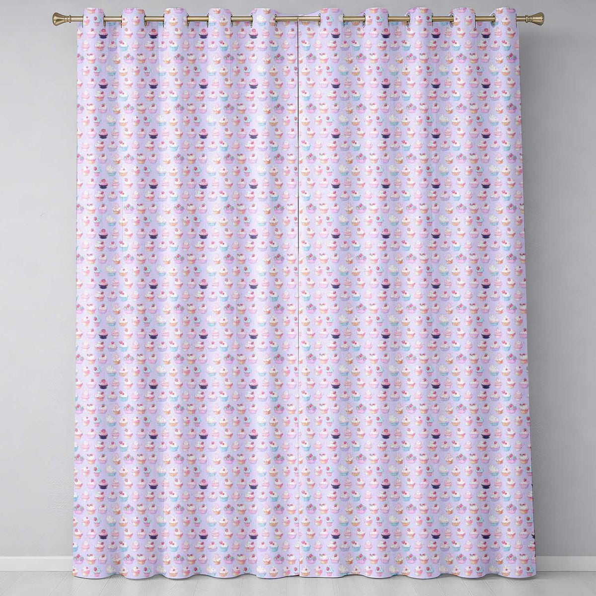 Kawaii Cupcake Sweet Treats Blue Background Seamless Pattern  Readymade Eyelet Ring Top Thermal 100% Blackout Curtains
