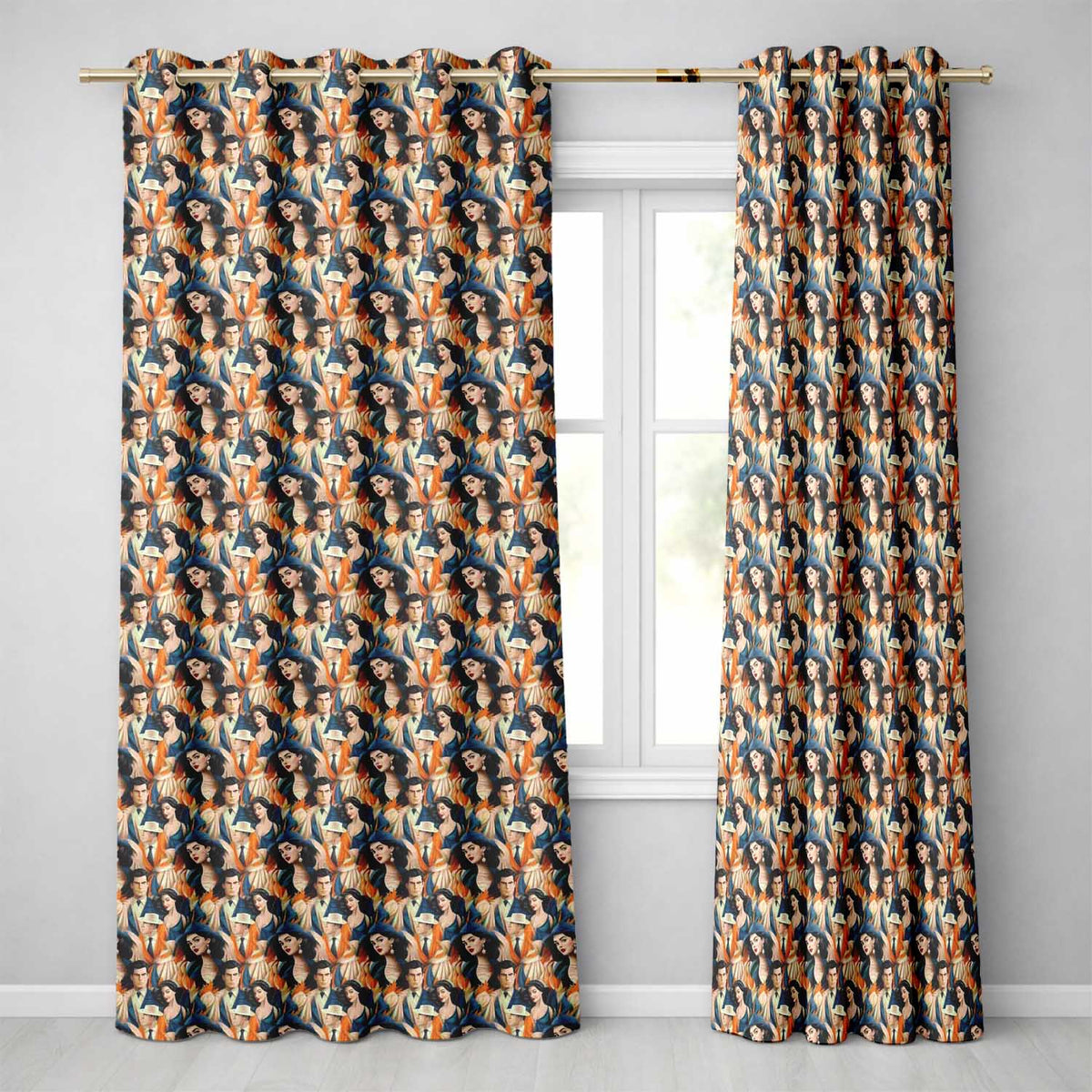 Art Deco Fashion Couple Stylish Seamless Pattern  Readymade Eyelet Ring Top Thermal 100% Blackout Curtains