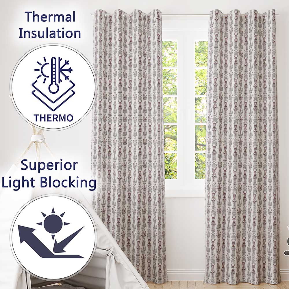 Tribal Ethnic Line Art Figures Seamless Pattern  Readymade Eyelet Ring Top Thermal 100% Blackout Curtains