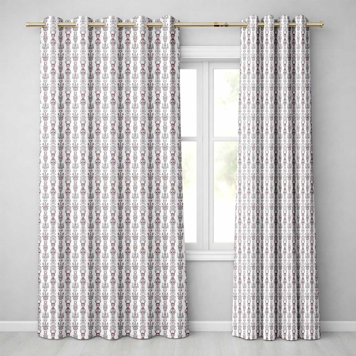 Tribal Ethnic Line Art Figures Seamless Pattern  Readymade Eyelet Ring Top Thermal 100% Blackout Curtains