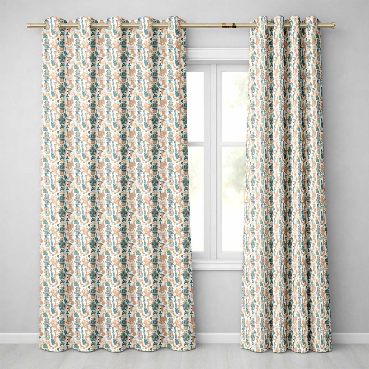 Colorful Tribal Cultural Symbols Seamless Pattern  Readymade Eyelet Ring Top Thermal 100% Blackout Curtains