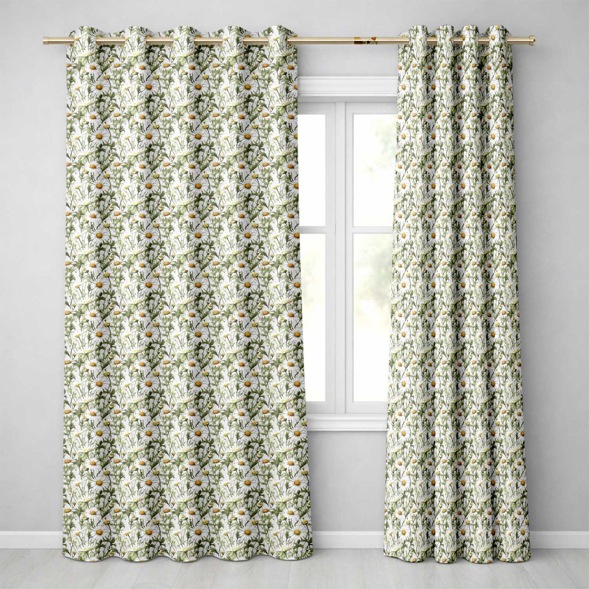White Daisy Flower Garden Seamless Pattern Fresh Botanical Nature  Readymade Eyelet Ring Top Thermal 100% Blackout Curtains