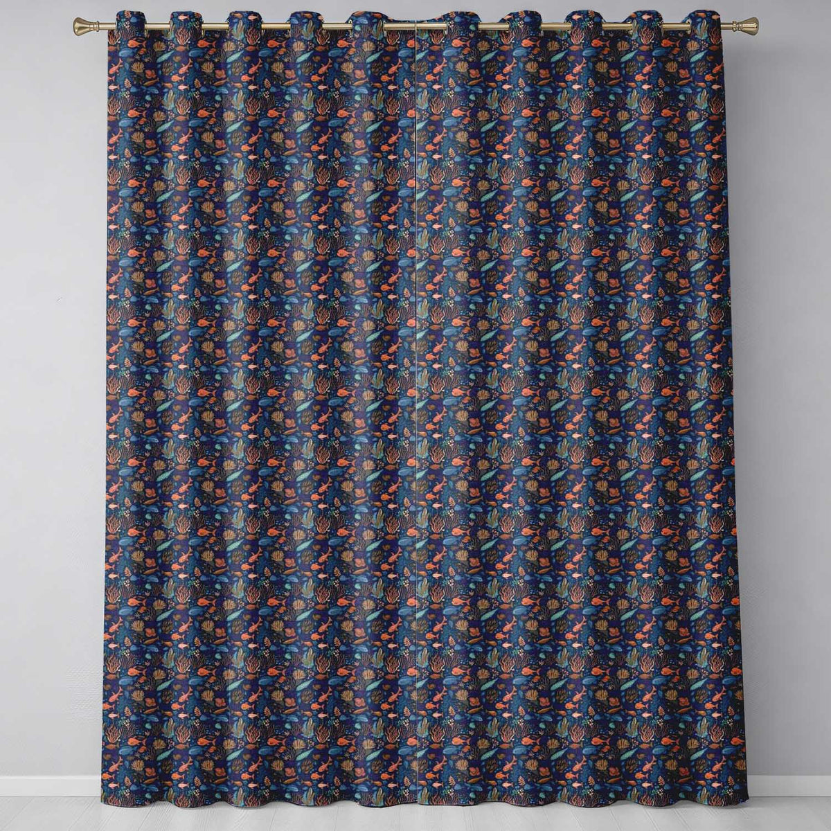 Colorful Coral Reef Fish Seamless Pattern Ocean Marine Life Design  Readymade Eyelet Ring Top Thermal 100% Blackout Curtains