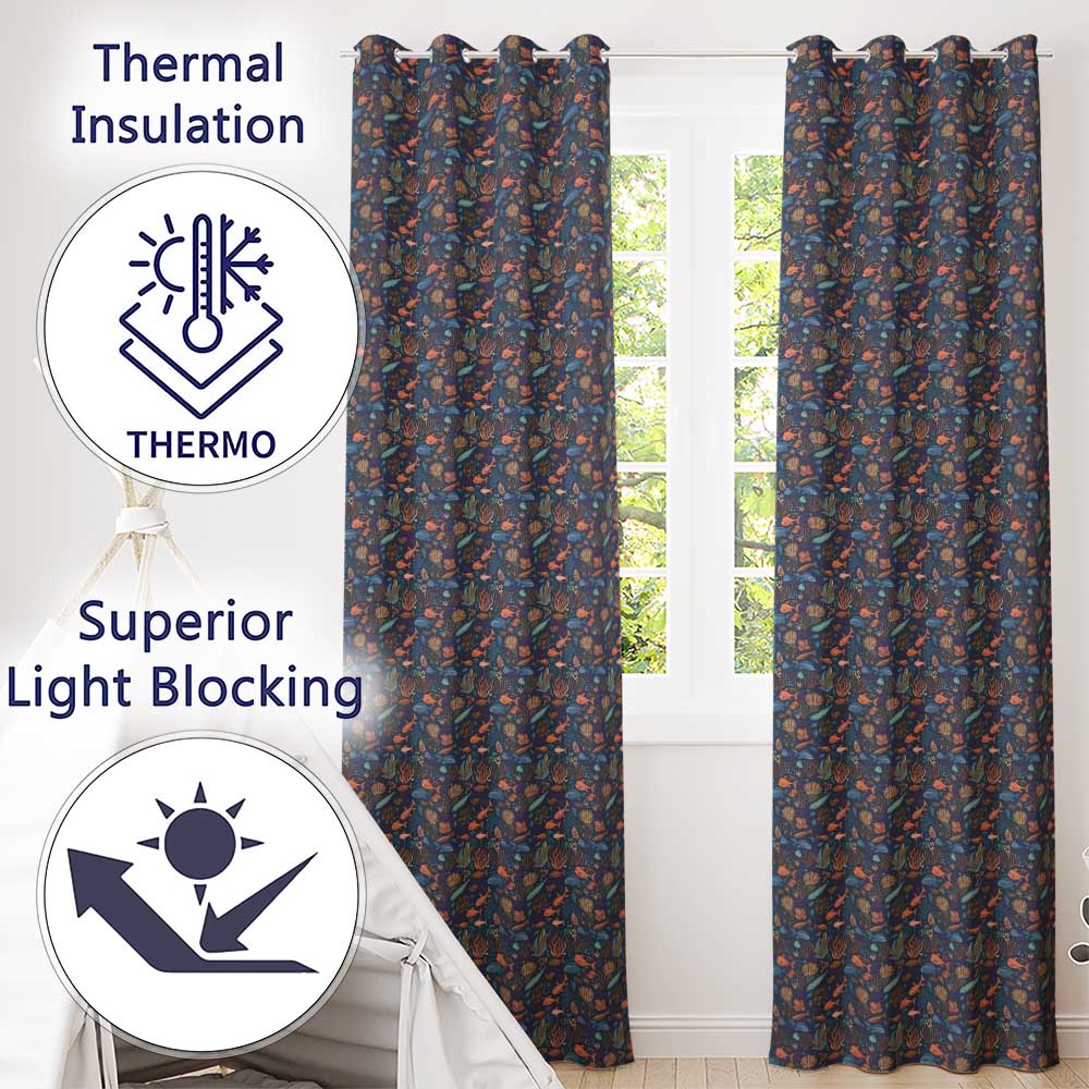 Colorful Coral Reef Fish Seamless Pattern Ocean Marine Life Design  Readymade Eyelet Ring Top Thermal 100% Blackout Curtains