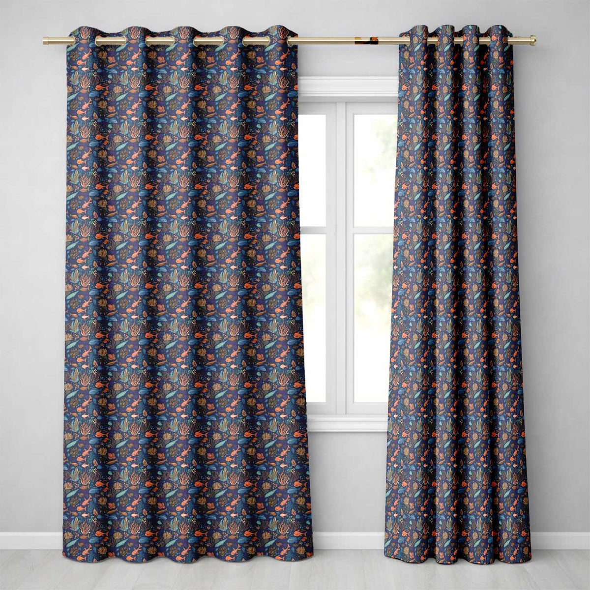 Colorful Coral Reef Fish Seamless Pattern Ocean Marine Life Design  Readymade Eyelet Ring Top Thermal 100% Blackout Curtains