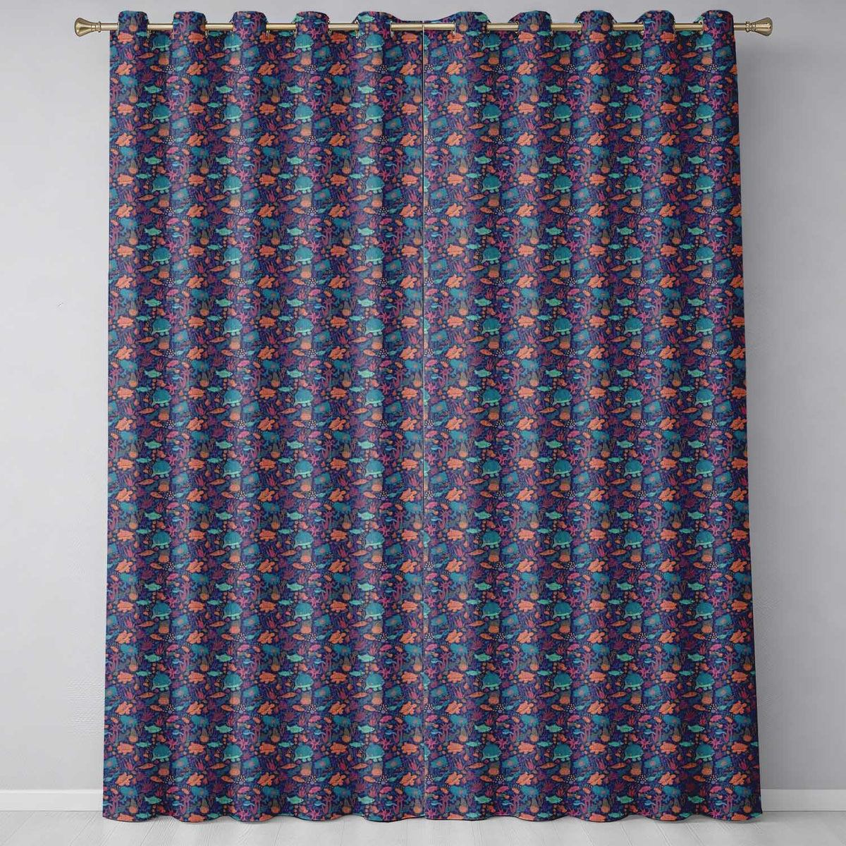Vibrant Sea Life Seamless Pattern Tropical Fish Coral Reef Design  Readymade Eyelet Ring Top Thermal 100% Blackout Curtains