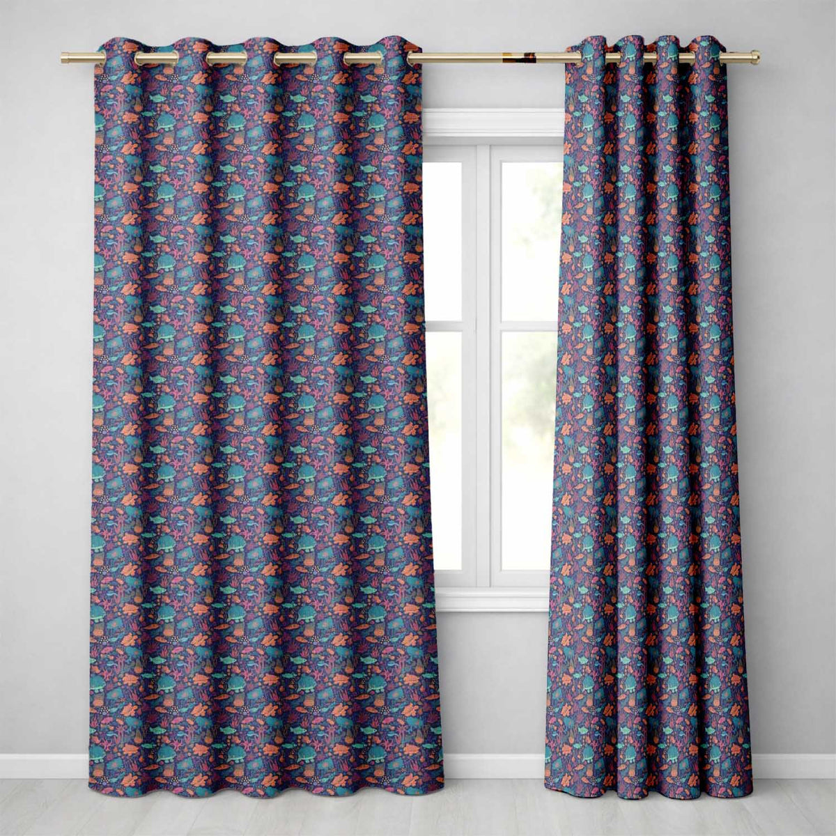 Vibrant Sea Life Seamless Pattern Tropical Fish Coral Reef Design  Readymade Eyelet Ring Top Thermal 100% Blackout Curtains