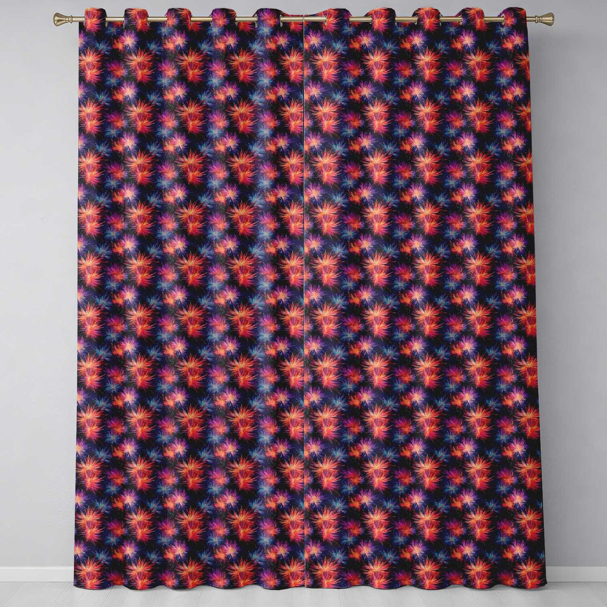 Bright Multicolor Fireworks Seamless Pattern Night Sky Celebration Design  Readymade Eyelet Ring Top Thermal 100% Blackout Curtains