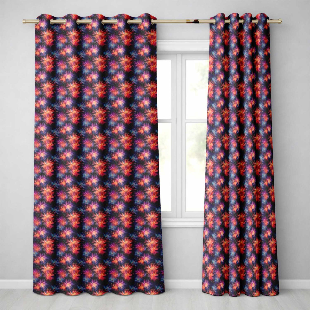 Bright Multicolor Fireworks Seamless Pattern Night Sky Celebration Design  Readymade Eyelet Ring Top Thermal 100% Blackout Curtains