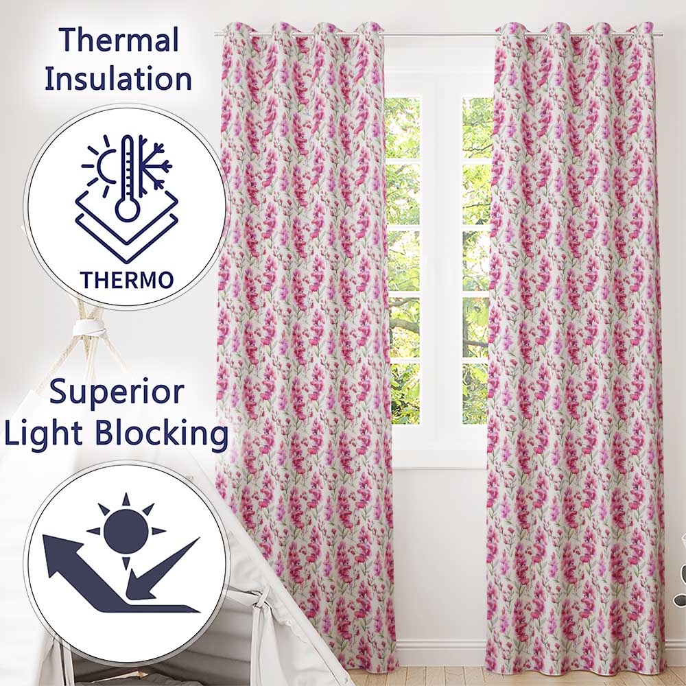 Pink Watercolor Blossom Floral Seamless Pattern Soft Romantic Design  Readymade Eyelet Ring Top Thermal 100% Blackout Curtains