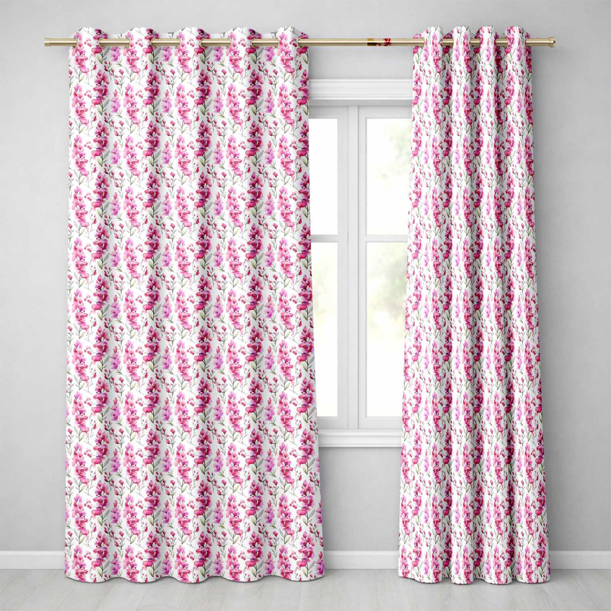 Pink Watercolor Blossom Floral Seamless Pattern Soft Romantic Design  Readymade Eyelet Ring Top Thermal 100% Blackout Curtains