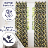 White Buttercup Flowers Dark Green Botanical Seamless Pattern Elegant  Readymade Eyelet Ring Top Thermal 100% Blackout Curtains