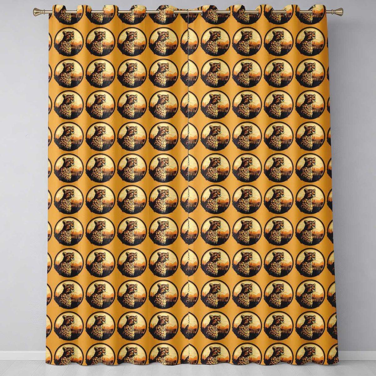 Cheetah Portrait Sunset Safari Seamless Pattern Wildlife Nature Design  Readymade Eyelet Ring Top Thermal 100% Blackout Curtains