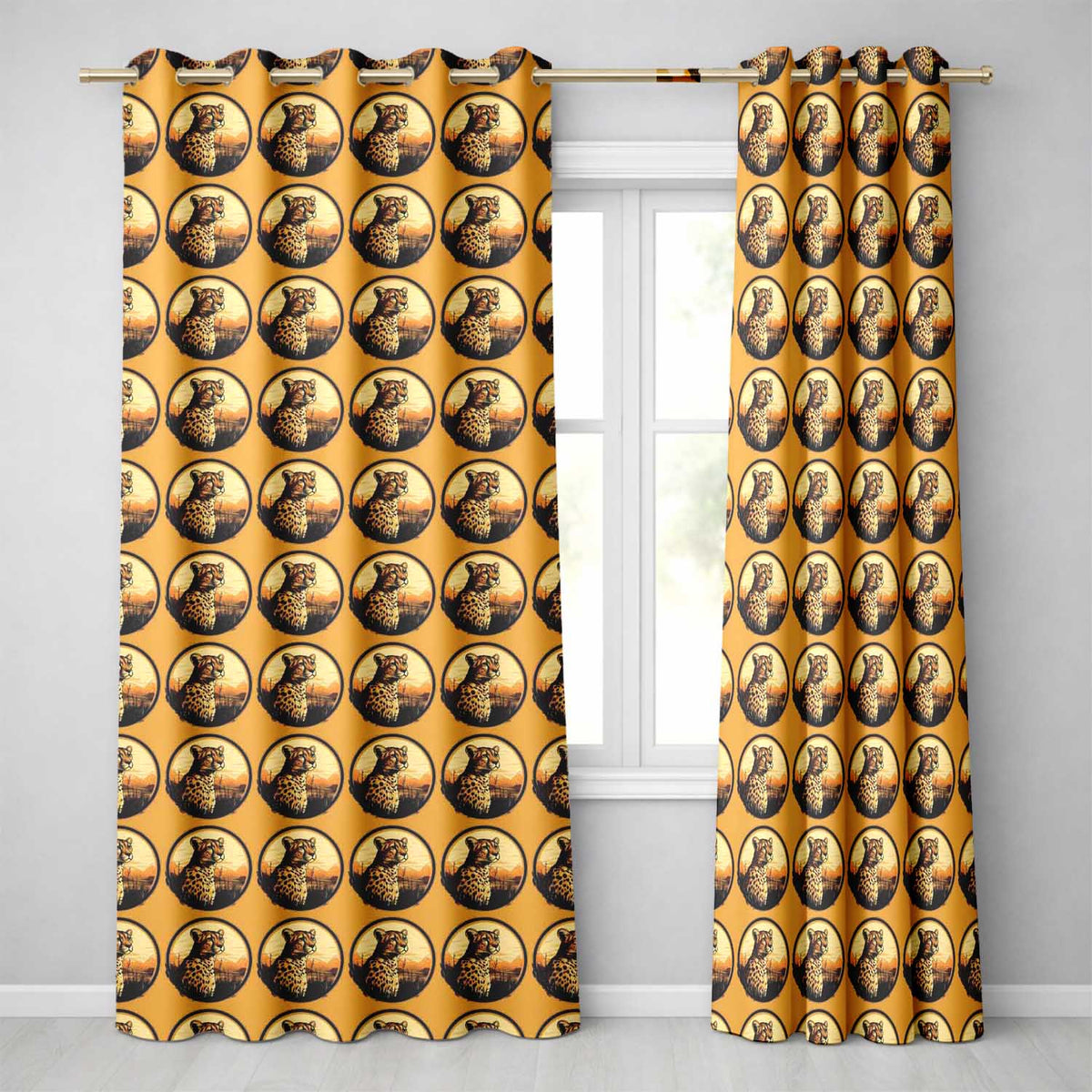 Cheetah Portrait Sunset Safari Seamless Pattern Wildlife Nature Design  Readymade Eyelet Ring Top Thermal 100% Blackout Curtains