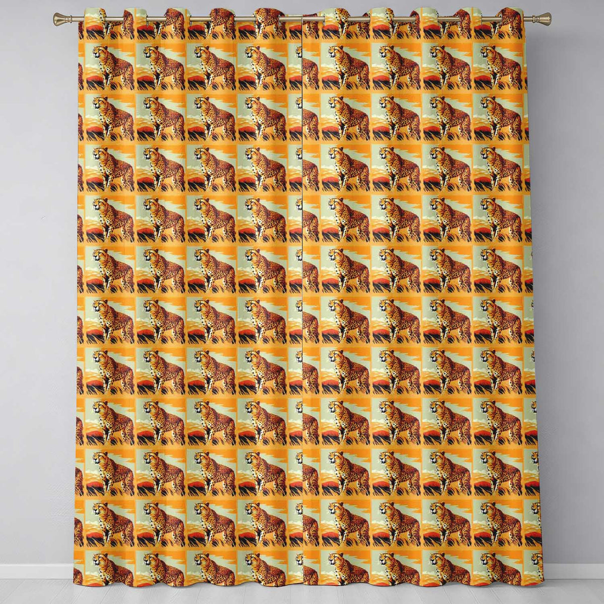 Cheetah Safari Illustration Warm Tones Seamless Pattern Wildlife Design  Readymade Eyelet Ring Top Thermal 100% Blackout Curtains