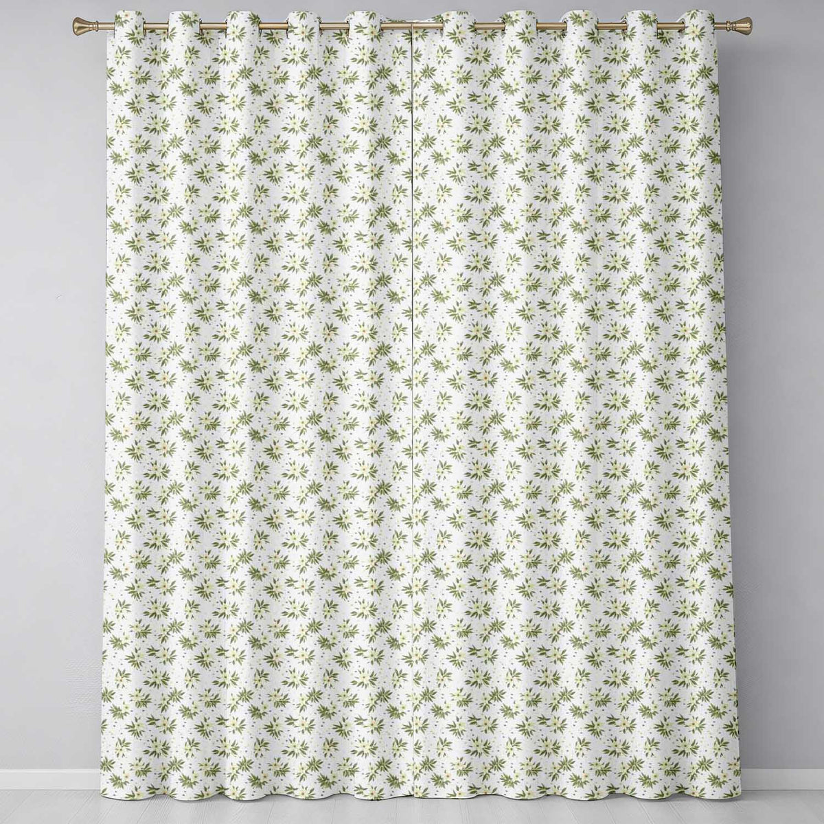 Soft White Floral Sprigs Cream Background Seamless Pattern Elegant Botanical  Readymade Eyelet Ring Top Thermal 100% Blackout Curtains
