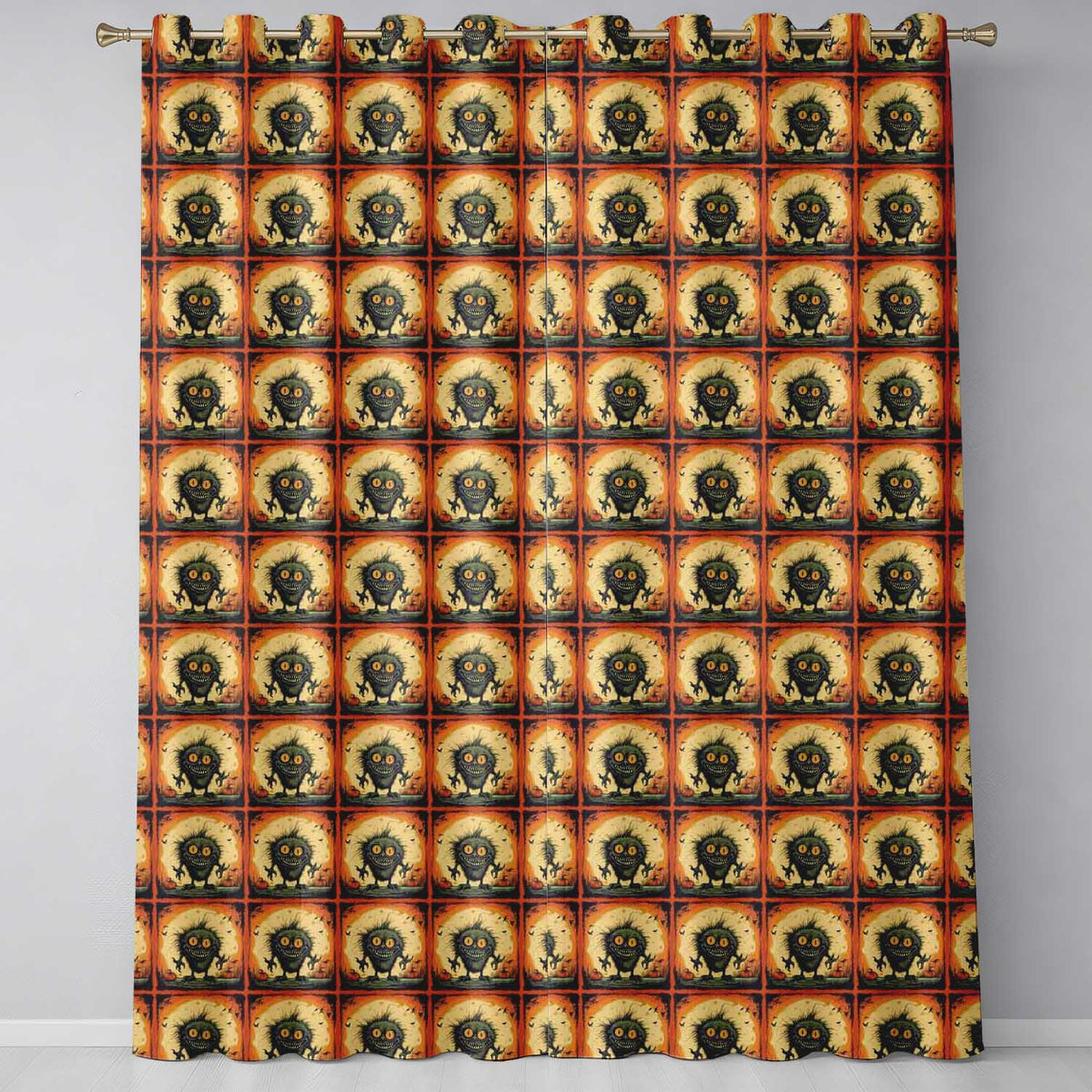 Cute Spooky Monster Pumpkin Halloween Seamless Pattern Fun Creepy Art  Readymade Eyelet Ring Top Thermal 100% Blackout Curtains