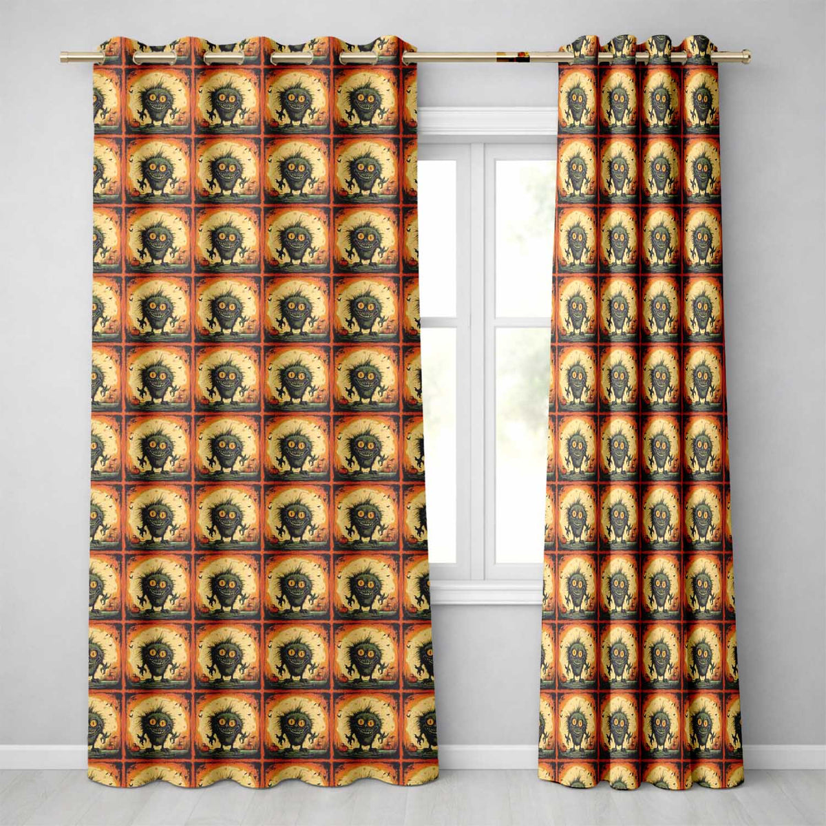 Cute Spooky Monster Pumpkin Halloween Seamless Pattern Fun Creepy Art  Readymade Eyelet Ring Top Thermal 100% Blackout Curtains