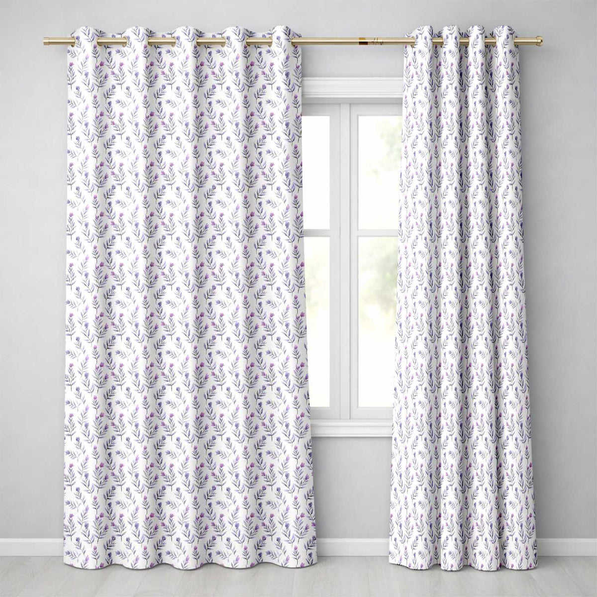 Minimal Lavender Leaves on Light Background Seamless Pattern Botanical Design  Readymade Eyelet Ring Top Thermal 100% Blackout Curtains