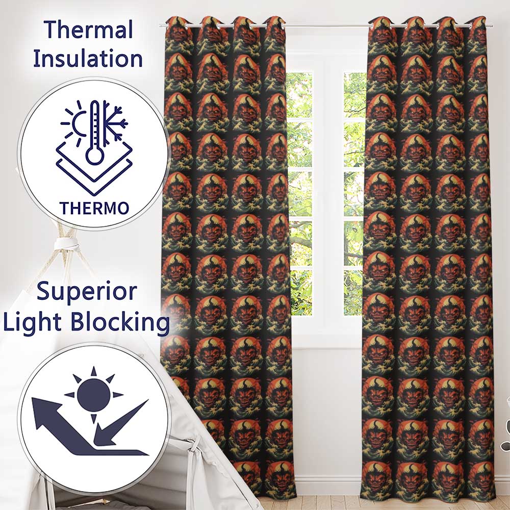 Dark Halloween Pumpkin Demon Face Seamless Pattern Spooky Design  Readymade Eyelet Ring Top Thermal 100% Blackout Curtains