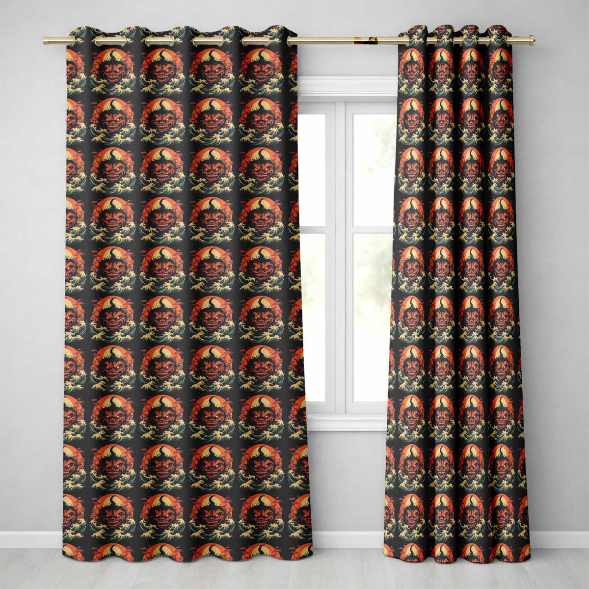 Dark Halloween Pumpkin Demon Face Seamless Pattern Spooky Design  Readymade Eyelet Ring Top Thermal 100% Blackout Curtains