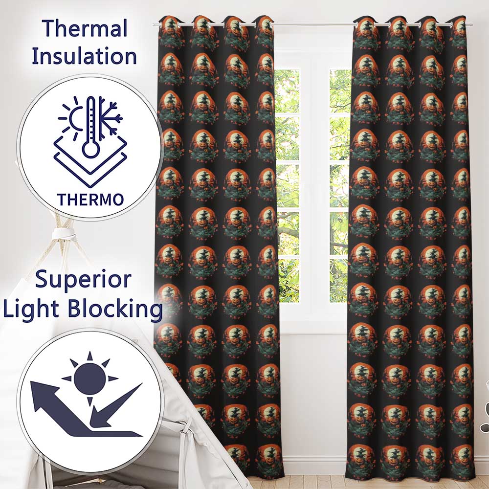 Haunted Pumpkin Landscape with Moon and Trees Seamless Pattern  Readymade Eyelet Ring Top Thermal 100% Blackout Curtains