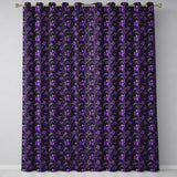Elegant Purple Floral Swirl Pattern on Black Background Seamless  Readymade Eyelet Ring Top Thermal 100% Blackout Curtains
