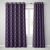 Elegant Purple Floral Swirl Pattern on Black Background Seamless  Readymade Eyelet Ring Top Thermal 100% Blackout Curtains