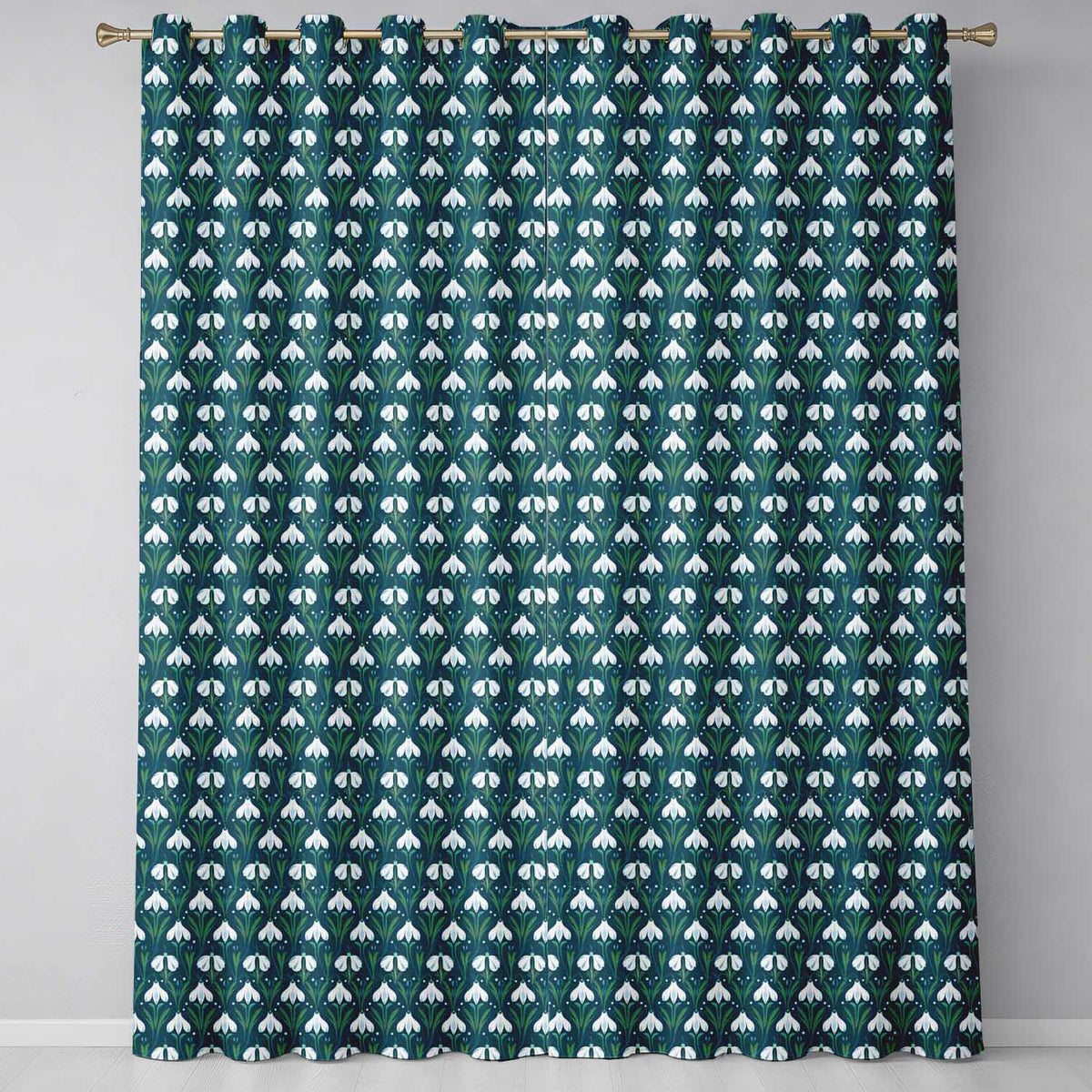 Stylized Snowdrop Floral Pattern on Deep Teal Background Seamless Design  Readymade Eyelet Ring Top Thermal 100% Blackout Curtains