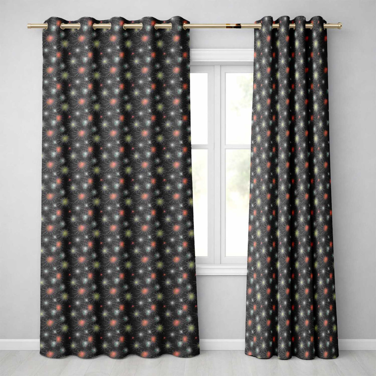 Dark Gothic Spider Web Pattern with Glowing Centers Seamless Halloween Design  Readymade Eyelet Ring Top Thermal 100% Blackout Curtains