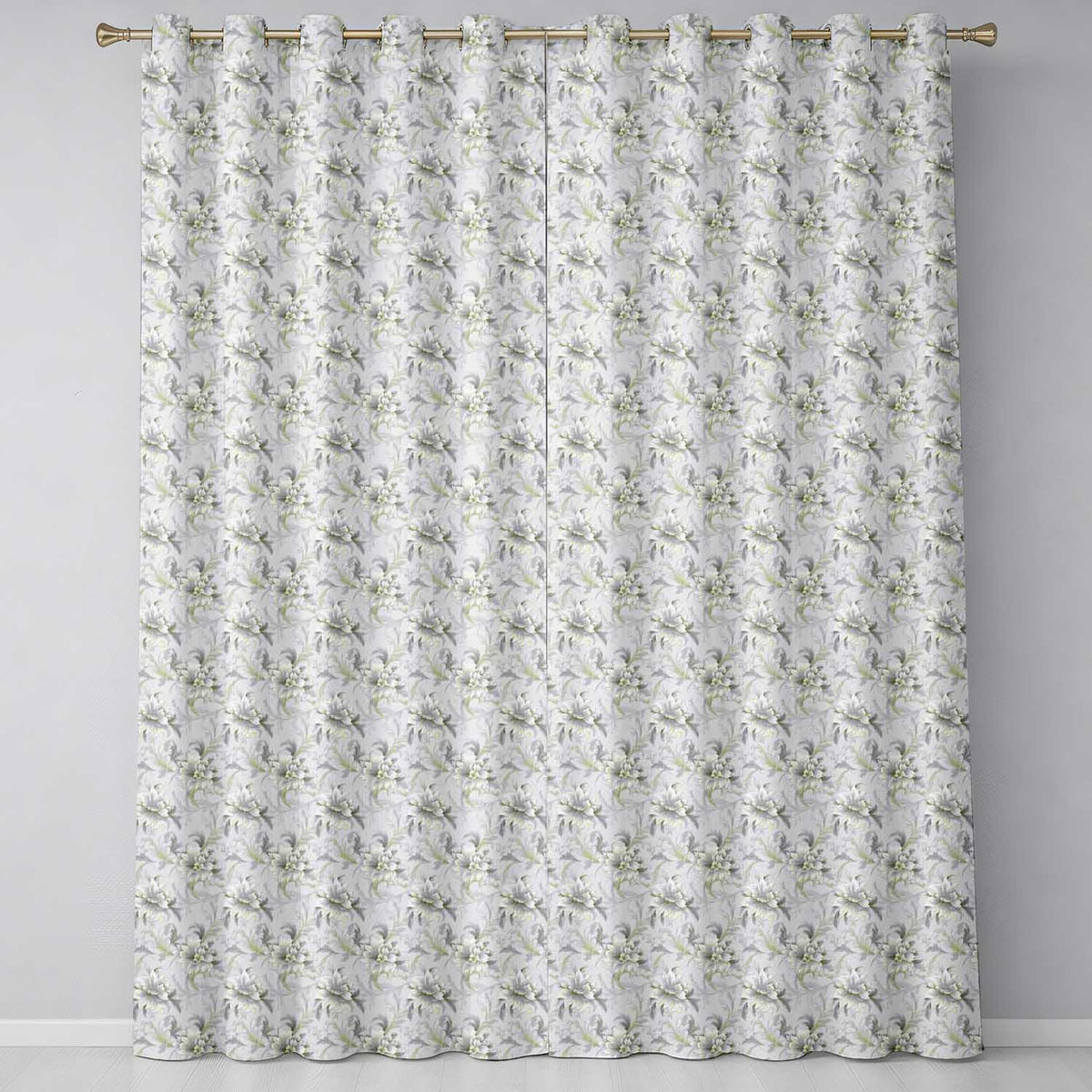 Elegant Beige Floral Vintage Seamless Pattern  Readymade Eyelet Ring Top Thermal 100% Blackout Curtains