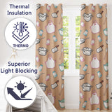Cute Kitchen Utensils Apron Cooking Theme Peach Seamless Pattern  Readymade Eyelet Ring Top Thermal 100% Blackout Curtains